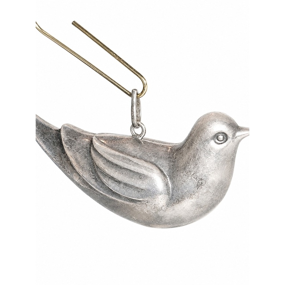 Vintage Bird Pendant Silver Tone Dove Charm Mid Century Modern 2.5 Inch Bird
